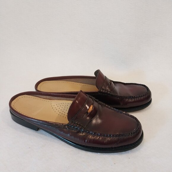 GH BASS Weejun Flats Womens 8 Burgundy Leather Slip On Mule Loafer Flat Shoes - Picture 1 of 10